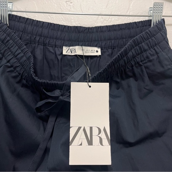 ZARA Women’s Cotton Wide Leg Pant Sz S Drawstring, Raw Hem - Picture 3 of 5